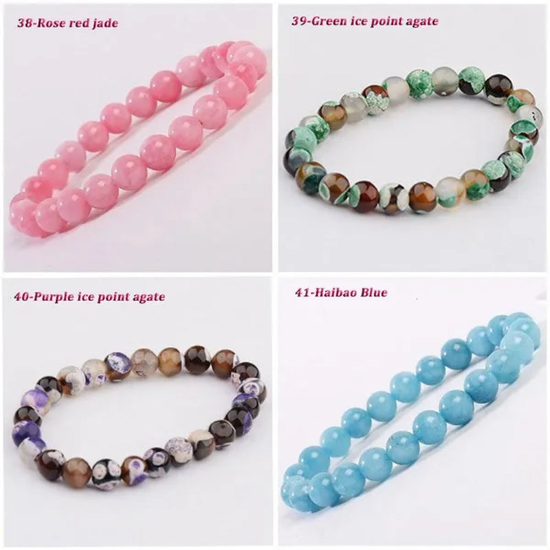 113 Style 8mm Beads Bracelet Men and Women Diy Stone Beads Bracelet Round Turquoise Agate Crystal Chalcedony Opal Beaded Bracelet Wholesale