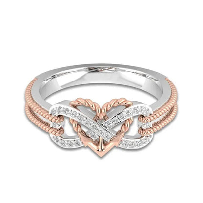 High Quality Exquisite Two Tone Plated Rose Gold / Black Filled 925 Sterling Silver Rings for Women Natural White Sapphire Diamond Ring Bride Princess Wedding Engagement Heart Ring