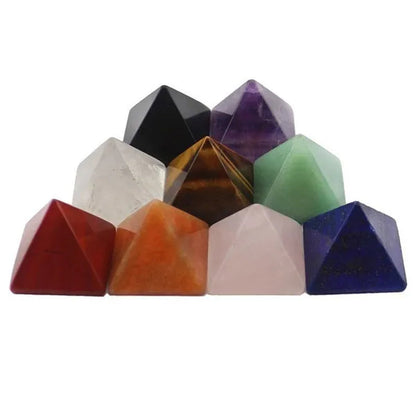 7PCS Natural Quartz Carving Stone Crystal Pyramid Pendulum 7 Chakra Pyramid Reiki Energy Pendulos Therapy Healing Stone Jewelry