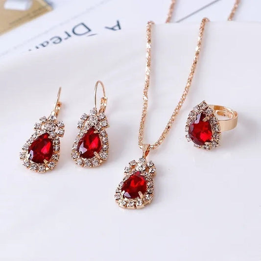 4pcs/set Princess Crown Necklace Set European and American Bridal Engagement Ring Earrings Pendant Exquisite Wedding Jewelry Set
