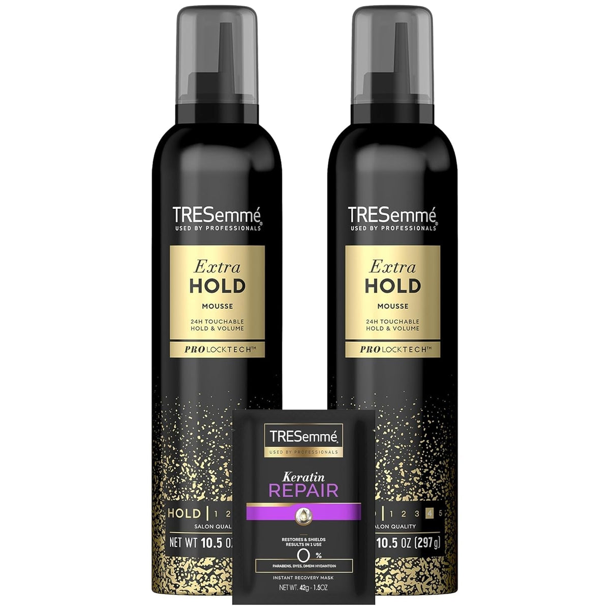 Hair Mousse 2-Pack + Keratin Repair Hair Mask – Extra Hold Alcohol-Free, Anti-Humidity, Anti-Frizz Hair Products (3 Piece Set)