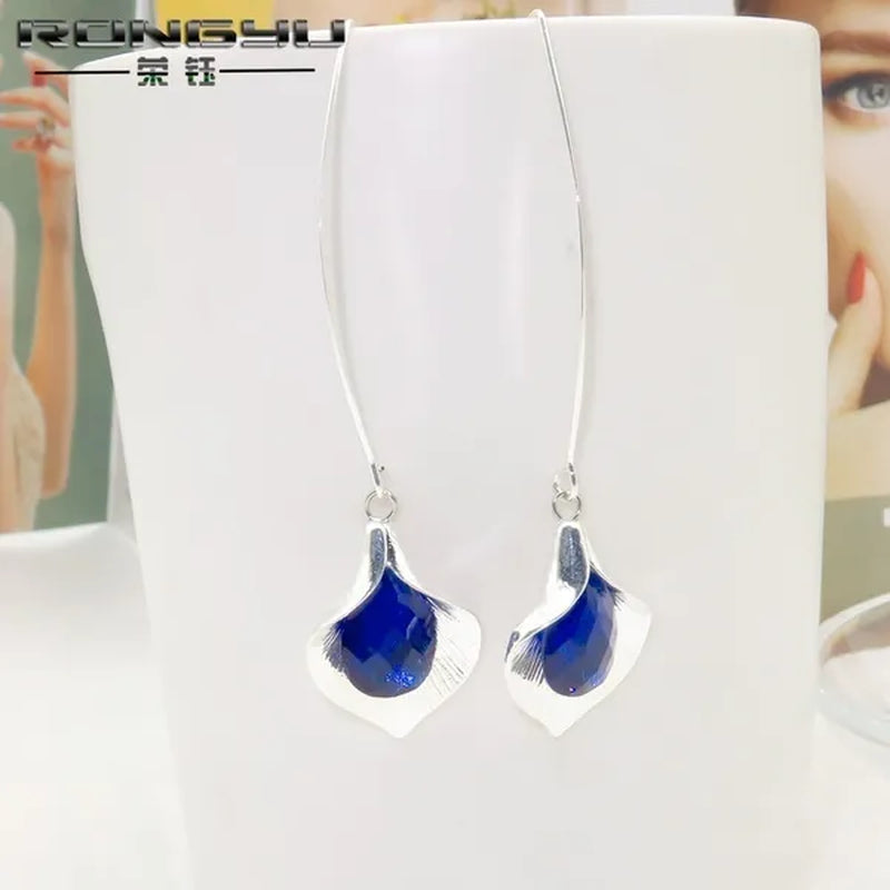 Exquisite 925 Sterling Silver Natural Gemstone Blue Sapphire Earrings Women Party Anniversary Fine Jewelry