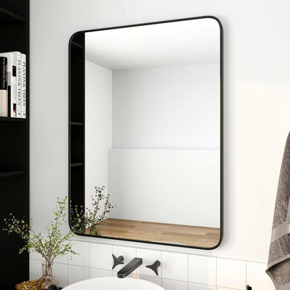 24 In. W X 32 In. H Rectangular Metal Framed Wall Bathroom Vanity Mirror in Matte Black