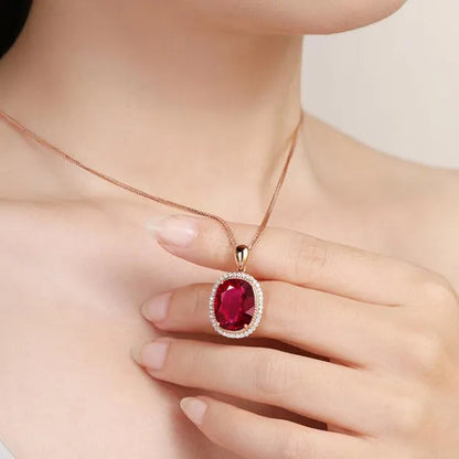 Jewelry Fashion Gold-Plated Zircon AAA Ruby Ellipse Pendant Rose Gold Necklace Ornament