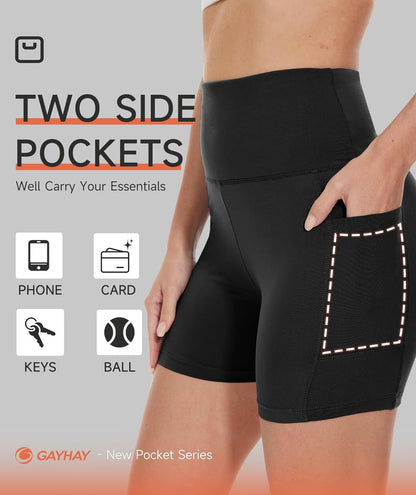 Biker Shorts Women with Pockets - 3"/5"/8" High Waisted Soft Tummy Control Workout Shorts for Yoga Athletic Gym