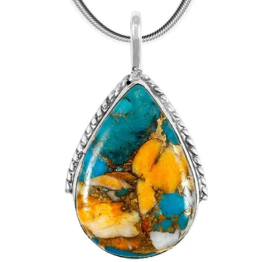 Antique Silver with Spiny Turquoise Pendant Necklace Jewelry Snake Chain (Select Style)