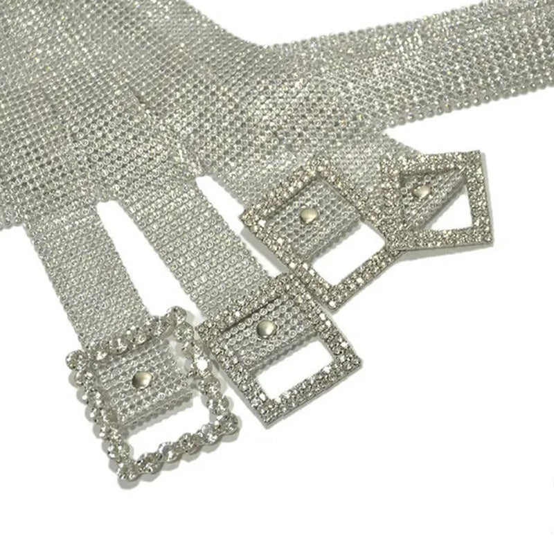 Brilliant Women's Belt Waist Chain Full Diamond Rhinestone Crystal Belt Luxury Large Party Silver Waist Belt