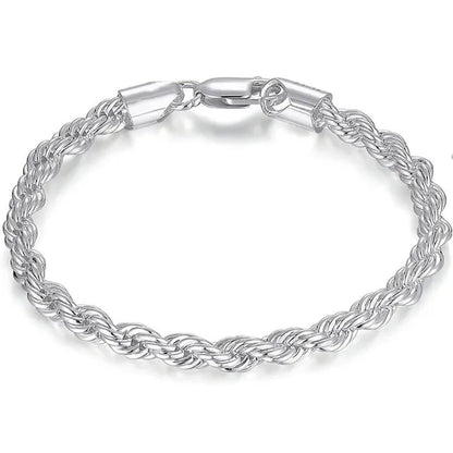 FASHION 925 Silver Rope Chain Bracelet 4mm Silver Bracelet for Men Women Silver Bracelet