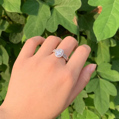 Newshe Halo Oval Cut AAAAA Cubic Zircons Trendy Jewelry Wedding Engagement Ring Set For Women Solid 925 Sterling Silver Sz 4-13