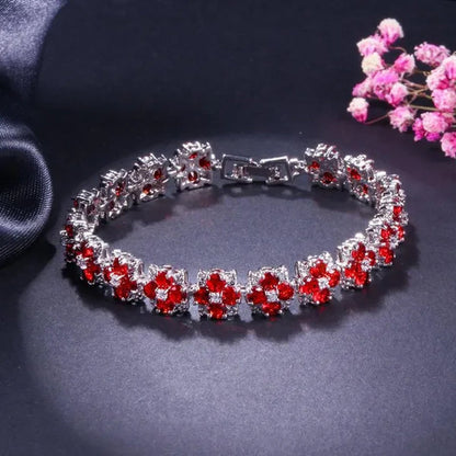 CANDICE Fashion Wonem Sterling Silver Plated Charm Flower Jewelry with Blue Crystal Stone Wedding Bracelet Bangle for Ladies Fine Jewelry