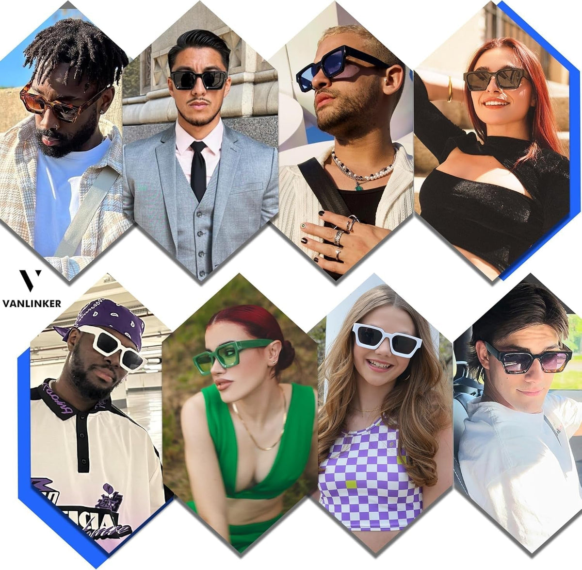 Thick Square Sunglasses for Men Women Retro Chunky Rectangle Shades UV400 Protection VL9731