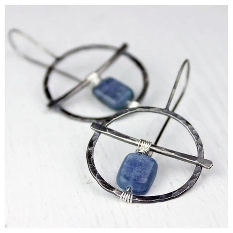 Classic Retro Carving Flower Sapphire Gemstone Thai Silver Earrings for Women Temperament Birthday Anniversary Gift Wedding Engagement Party Earring