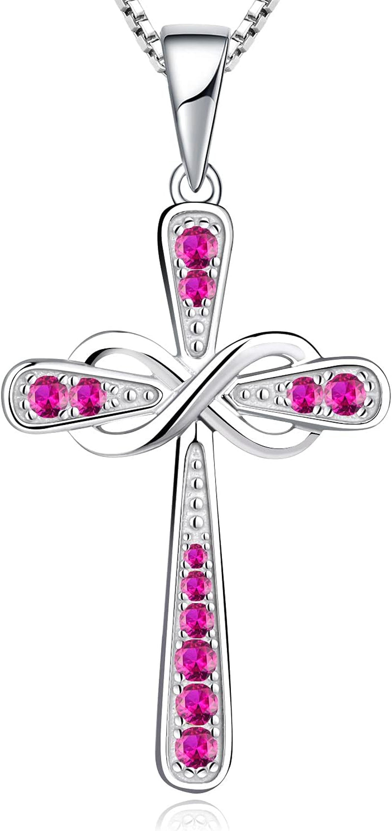 Women'S Cross Necklace 925 Sterling Silver Infinity Pendant Birthstone Criss Jewelry