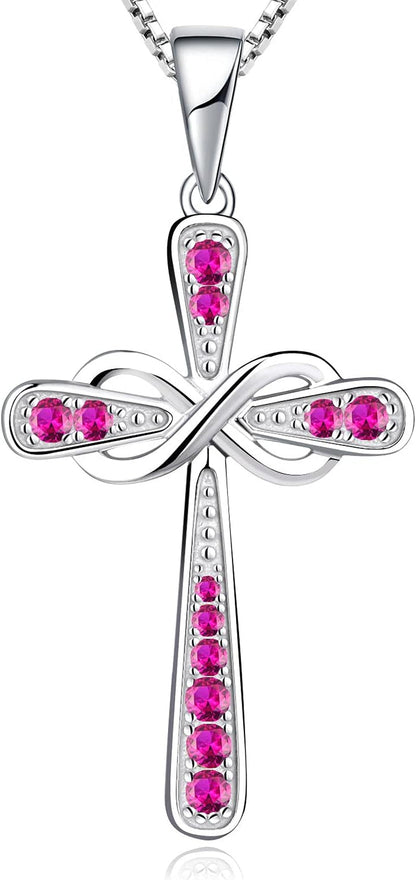 Women'S Cross Necklace 925 Sterling Silver Infinity Pendant Birthstone Criss Jewelry