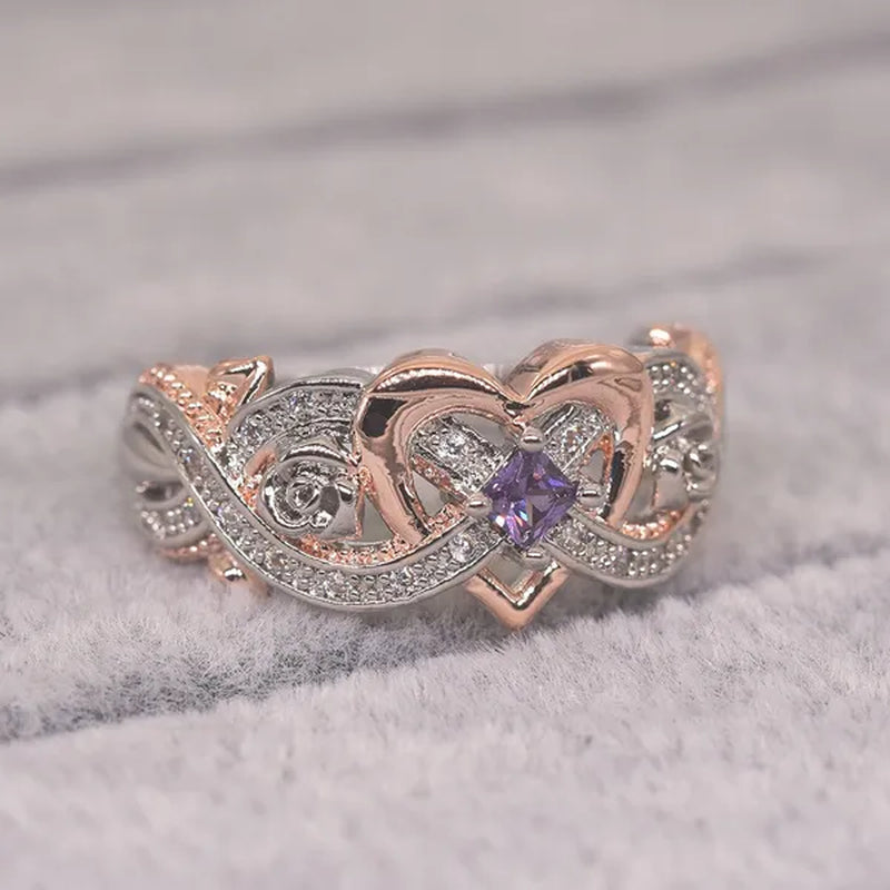New Rose Princess Square Ring European and American Love Shape Ring Bride Wedding Marriage Ring Size 5-11