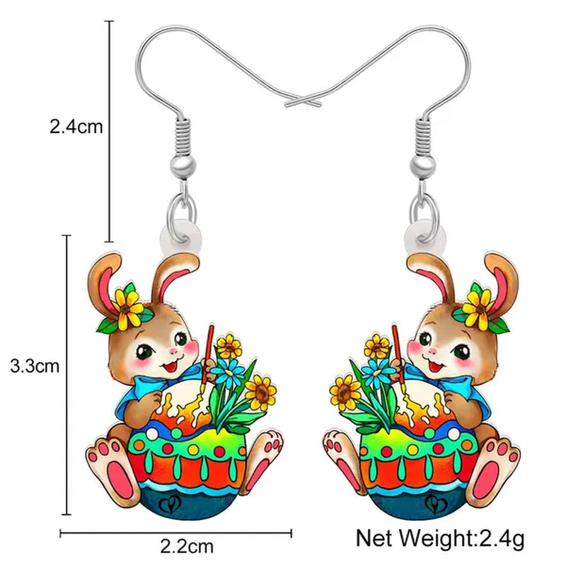 Acrylic Easter Eggs Bunny Hare Rabbit Earrings Drop Dangle Egge Jewelry For Women Girls Kids Charms Festival Gift Accessories