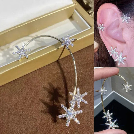 Shining Zircon Snowflake Ear Cuff for Women Non Piercing hanging ears Ear Clips Diamond Ear Hook Party Wedding Jewelry Gifts