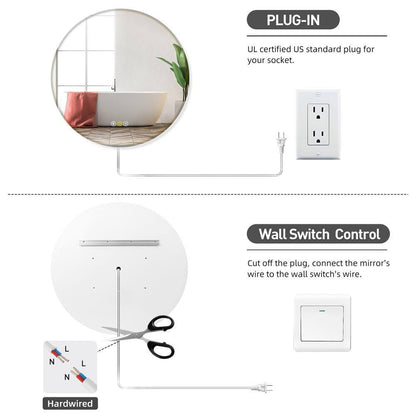 RS 28 In. W X 28 In. H round Beveled Edge 3 Colors Dimmable LED Anti-Fog Memory Wall Mount Bathroom Vanity Mirror