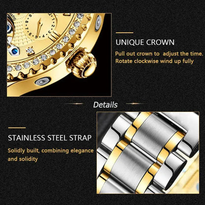 WOLF-CUB New Men Luxury Diamond Watch Full Gold Watch Tourbillon Mechanical Watch Automatic Watch Stainless Steel Waterproof Luminous Relogio Masculinos