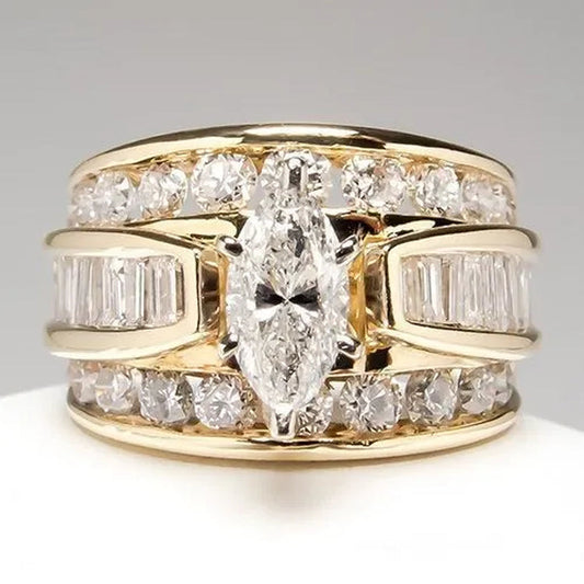 Dazzling Women's Fashion Wedding Jewelry Genuine Natural Gemstone White Sapphire Birthstone 925 Sterling Silver In 18K Gold Filled Rings Bride Wedding Band Engagement Party Jewelry Ring Anillos
