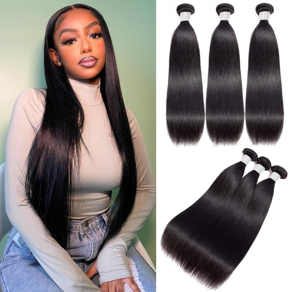 12A Human Hair Bundles Straight 16 18 20 Inch 3 Bundles Human Hair 100% Unprocessed Brazilian Virgin Hair Bundles Deals Human Hair Weave Bundles Human Hair Extension Double Weft Natural Color