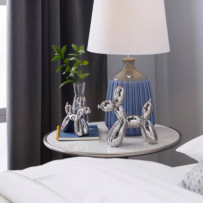 Silver Ceramic Balloon Dog Sculpture (Set of 2)
