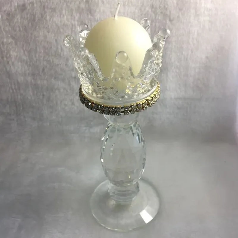Crown Candlestick Candle Holder Transparent Glass Crystal Wedding Home Decor Big Tealight Candle Stand