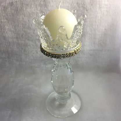 Crown Candlestick Candle Holder Transparent Glass Crystal Wedding Home Decor Big Tealight Candle Stand