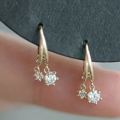 Simple Lab Diamond Pendant Gold C Shape Earrings for Women Daily Casual Fashion Accessories