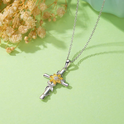Cross Necklace for Women Sunflower Cross Necklace 925 Sterling Silver Dainty Sunshine Pendant for Women Mom Sunflower Gifts for Women