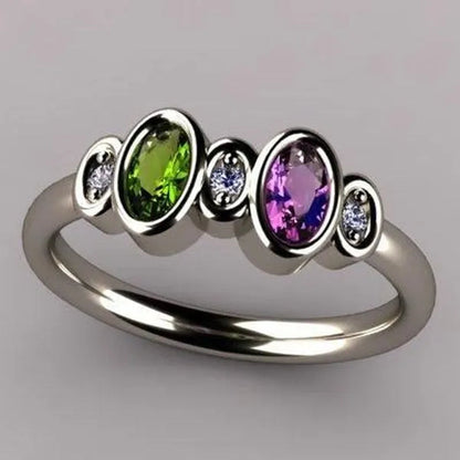 Fashion Ladies Rings Bezel Setting Oval Cut White Sapphire Emerald Amethyst Gemstone Ring Jewelry