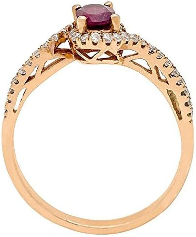 10K Yellow Gold Mozambique Genuine Ruby Ring with Diamonds for Women | Ethically, Authentically & Organically Sourced (Oval-Cut) Shaped Ruby Hand-Crafted Jewelry for Her | Ruby Ring for Women