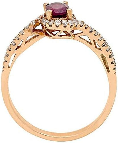 10K Yellow Gold Mozambique Genuine Ruby Ring with Diamonds for Women | Ethically, Authentically & Organically Sourced (Oval-Cut) Shaped Ruby Hand-Crafted Jewelry for Her | Ruby Ring for Women