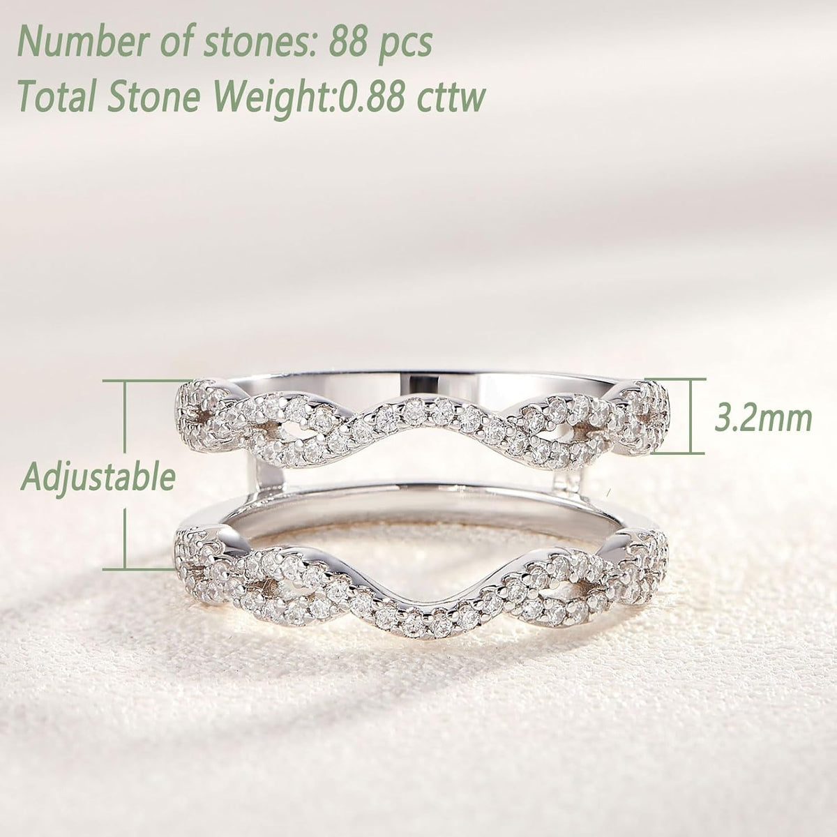 Women 925 Sterling Silver Twisting Infinity Guard Enhancer for Engagement Rings Wedding Band CZ