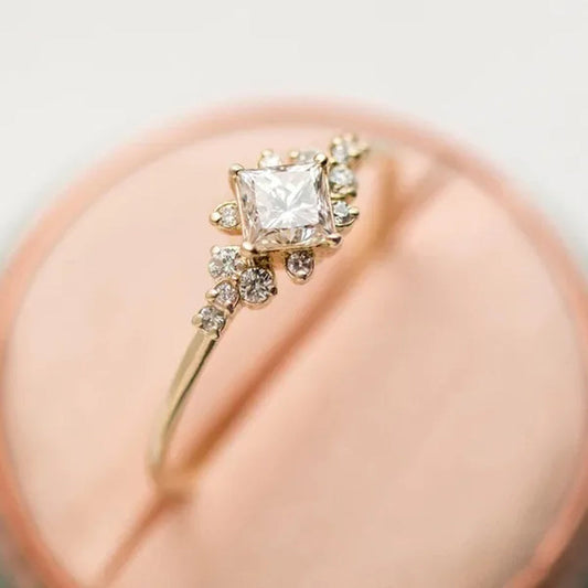Square Diamond Rings Cross Border 14K Gold Plated Engagement Ring Pinky/Little Finger Ring Jewellery