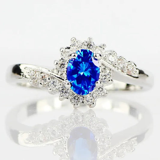 Exquisite Natural Sapphire Gemstones Opal Birthstone Bride Princess Wedding Engagement Strange Ring Size 5 6 7 8 9 10 11