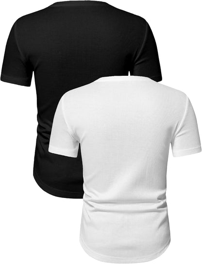 Mens Muscle T Shirts V Neck Short Sleeve Henley Shirt Hipster Longline Gym Workout Athletic Tee Shirts
