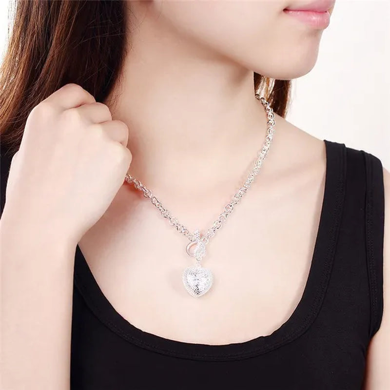 Women's Charm 925 Sterling Silver Crystal Heart Pendant Bracelets Elegant Necklace Bridal Wedding Jewelry Set