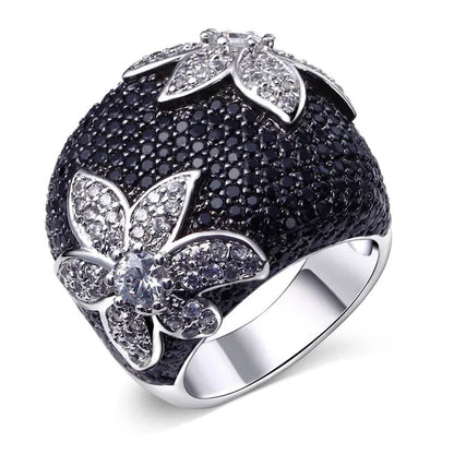 Women's Fashion Jewelry 925 Sterling Silver White and Black Sapphire Engagement Ring Size 6 7 8 9 10