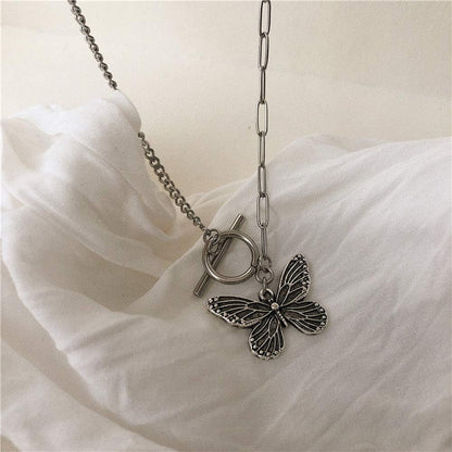 Dainty Simple Boho Steel Chain Necklace Choker Silver Butterfly Pendant Necklaces for Women