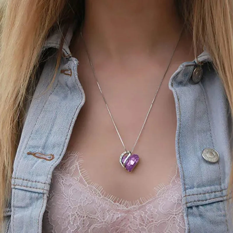 Love Heart Crystals Pendant Necklace January To December Birthstone Jewelry for Woman Blue Crystal Choker Necklace for Bridal Wedding Necklace Valentine's Day  Mother's Day Wife's Anniversary Gift