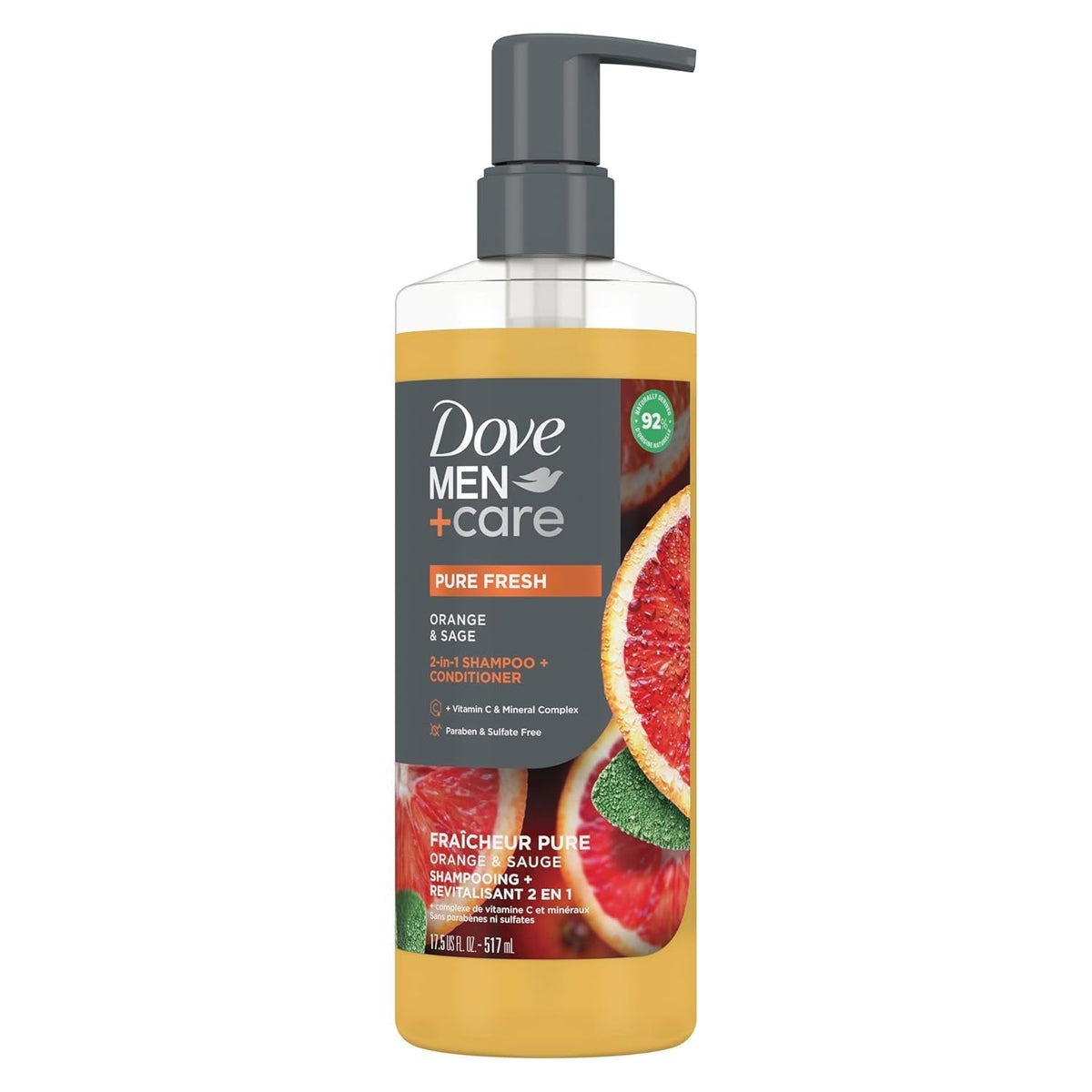 2-In-1 Shampoo + Conditioner Pure Fresh Orange & Sage for Strong, Healthy-Looking Hair, with Vitamin C & Mineral Complex, 17.5 Oz