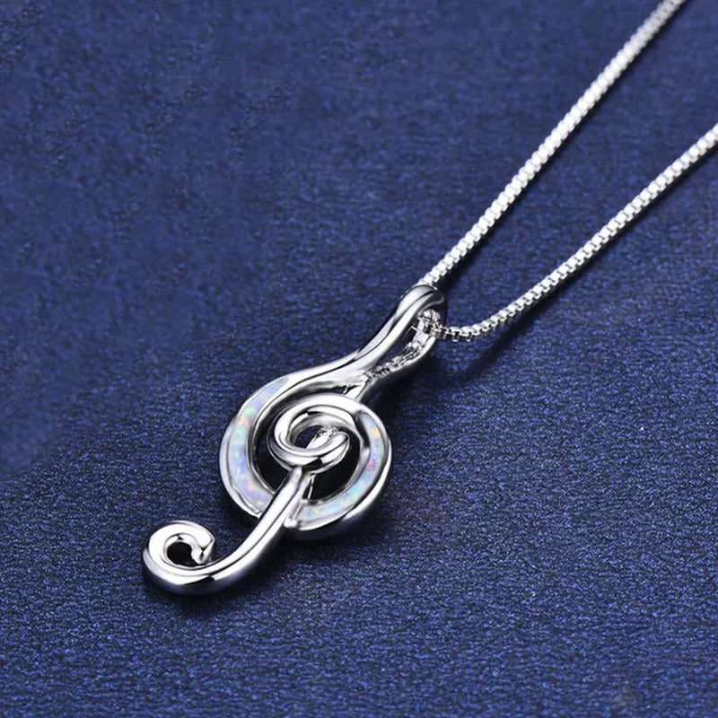 925 Sterling Silver White Blue Fire Opal Music Note Pendant Necklaces For Women Christmas Gifts Jewelry