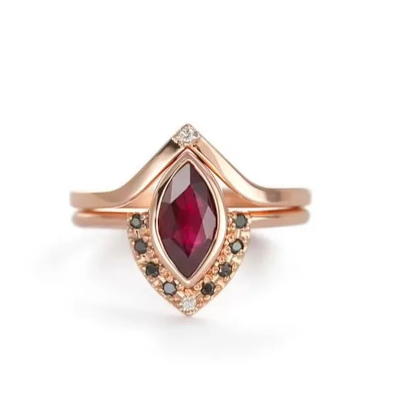 Unique Natural Rhombus 2 in 1 Ruby Engagement  Ring Marquise Bridal  Wedding Ring With Black Diamonds Women Ruby Ring Diamond Fine Jewelry Set （size 5-11）