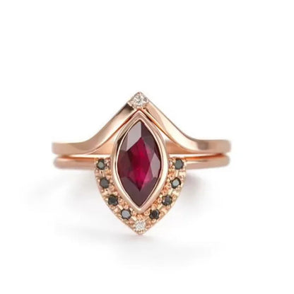 Unique Natural Rhombus 2 in 1 Ruby Engagement  Ring Marquise Bridal  Wedding Ring With Black Diamonds Women Ruby Ring Diamond Fine Jewelry Set （size 5-11）