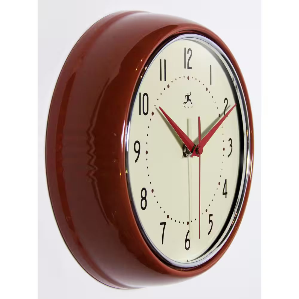 9-1/2 In. Red Retro round Metal Wall Clock