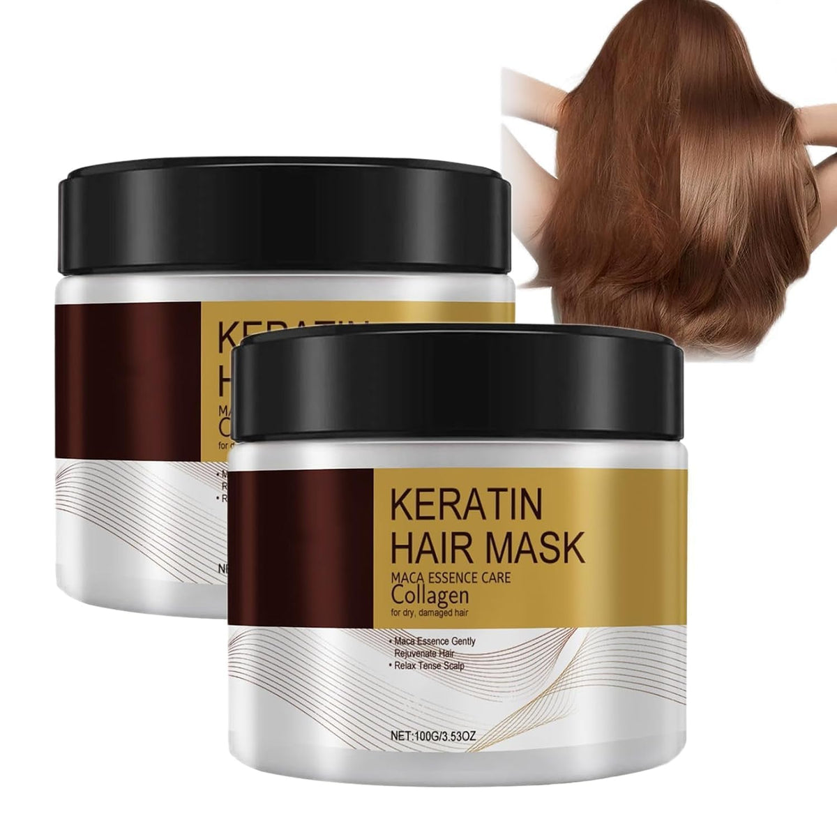 Collagen Deep Repair Mask - Argan Oil Conditioning Treatment for Damaged, Curly or Straight, Thin Fine Hair 3.52 Oz 100Ml (2 Pack)