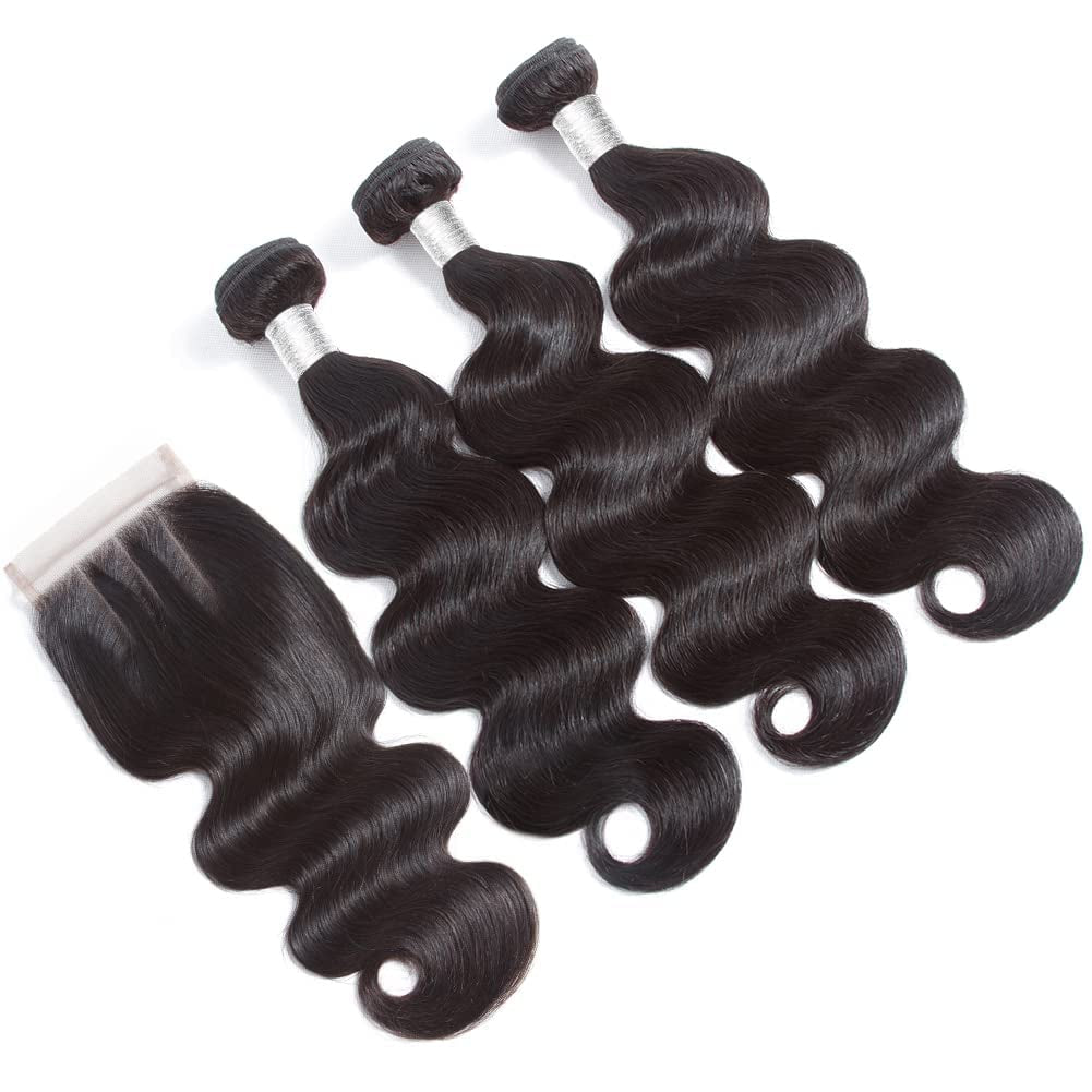 Body Wave Human Hair Bundles (24/26/28+20Inch, Bundles +Three Part Closure)…