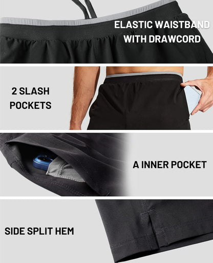 Men'S 2 in 1 Running Shorts with Liner 5" Quick Dry Gym Workout Athletic Shorts with Pockets, Lightweight, Breathable