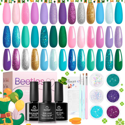Nail Set 20 Colors Healing Elixir Collection Manicure Kit Pink Neutral Purple Blue Green Gel Nail Kit with 3Pcs Base Matte and Glossy Top Coat Soak off Uv for Women 2024 Ideal Gift